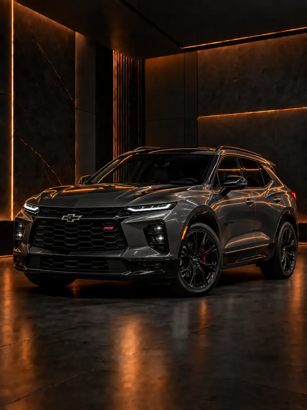 Dark grey Chevrolet RS SUV with black honeycomb grille and black wheels